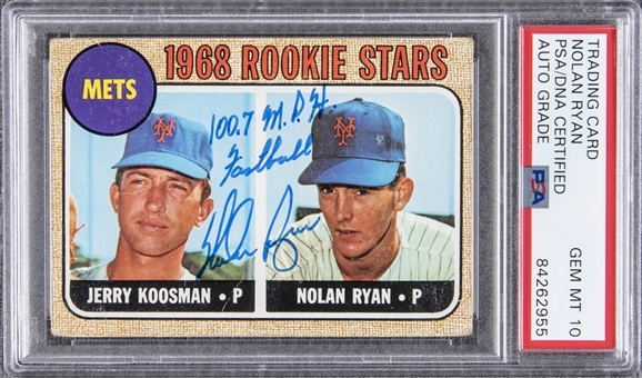 1968 Topps #177 Nolan Ryan Signed and Inscribed Rookie Card – PSA/DNA GEM MT 10 Signature!